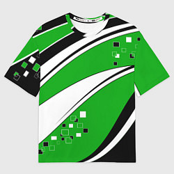Футболка оверсайз женская Абстрактный узор черно зеленый с белым, цвет: 3D-принт