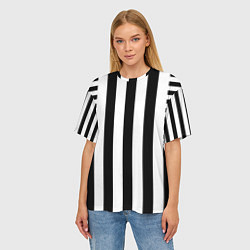 Футболка оверсайз женская Черно белый узор в полоску, цвет: 3D-принт — фото 2