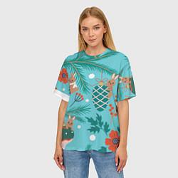 Футболка оверсайз женская Кролики на ёлочке, цвет: 3D-принт — фото 2