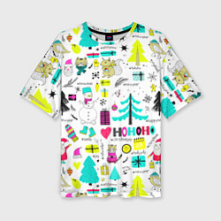 Женская футболка оверсайз Happy new year hohoho