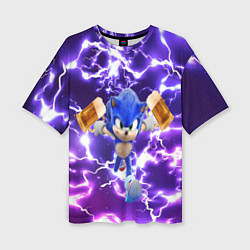Футболка оверсайз женская Соник с пивом бежит на праздник, цвет: 3D-принт