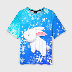 Женская футболка оверсайз Милый кролик в снежинках