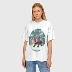 Футболка оверсайз женская Милые новогодние кролики катаются на коньках, цвет: 3D-принт — фото 2