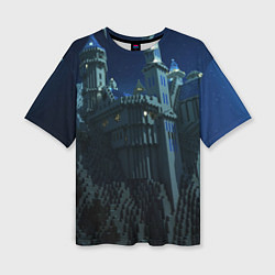 Женская футболка оверсайз Гора и замок из блоков майнкрафт