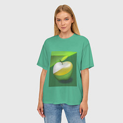 Футболка оверсайз женская Зеленое яблоко на мятном фоне, цвет: 3D-принт — фото 2