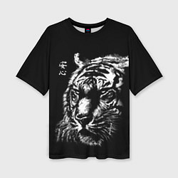 Женская футболка оверсайз Тигр с иероглифом: душевное спокойствие