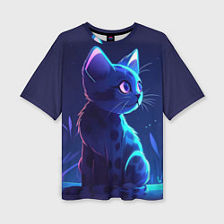 Женская футболка оверсайз Рисованный котенок