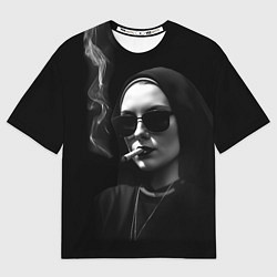 Футболка оверсайз женская Монашка в черных очках с сигарой, цвет: 3D-принт