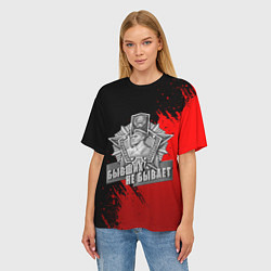 Футболка оверсайз женская Погран служба - красные разводы, цвет: 3D-принт — фото 2