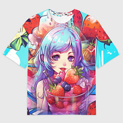 Женская футболка оверсайз Девушка с клубничным коктейлем