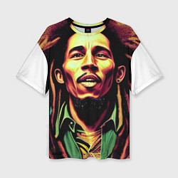 Женская футболка оверсайз Digital Art Bob Marley in the field