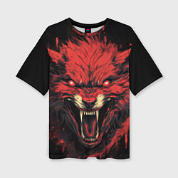 Женская футболка оверсайз Red wolf