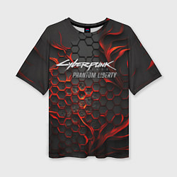 Женская футболка оверсайз Cyberpunk 2077 Phantom liberty red fire