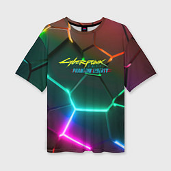 Женская футболка оверсайз Cyberpunk 2077 phantom liberty logo neon