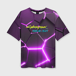 Женская футболка оверсайз Киберпанк призрачная свобода фиолетовый неон