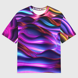 Футболка оверсайз женская Неоновые синие и фиолетовые волны, цвет: 3D-принт