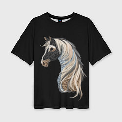Женская футболка оверсайз Вышивка Лошадь