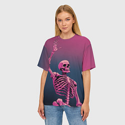 Футболка оверсайз женская Розовый скелет, цвет: 3D-принт — фото 2