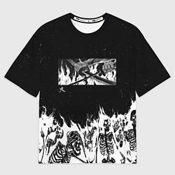 Женская футболка оверсайз Блич - Скелеты в огне