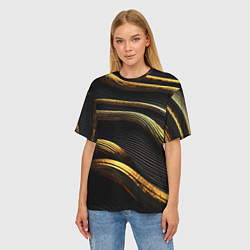 Футболка оверсайз женская Золотистые волны абстракция, цвет: 3D-принт — фото 2