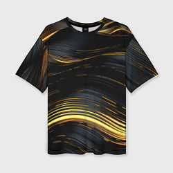Футболка оверсайз женская Золотые волны на черном фоне, цвет: 3D-принт
