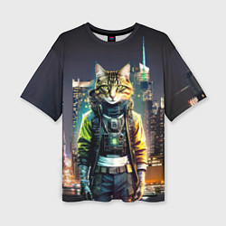 Женская футболка оверсайз Cool cat in New York city at night