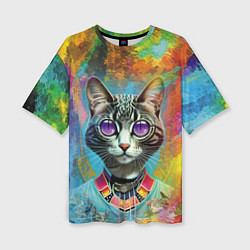 Женская футболка оверсайз Cat fashionista - neural network