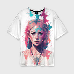 Женская футболка оверсайз Девушка акварельные краски