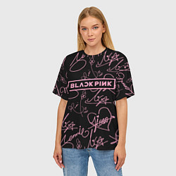 Футболка оверсайз женская Блэкпинк - розовые автографы, цвет: 3D-принт — фото 2