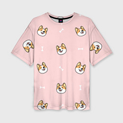 Женская футболка оверсайз Pink corgi