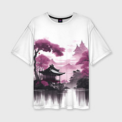 Женская футболка оверсайз Японские мотивы - фиолетовый