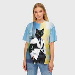 Футболка оверсайз женская Cat fashionista - neural network - pop art, цвет: 3D-принт — фото 2