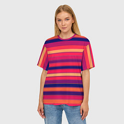 Футболка оверсайз женская Полосатый ярко-красный, цвет: 3D-принт — фото 2