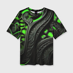 Женская футболка оверсайз Green black abstract