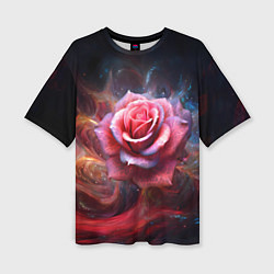 Женская футболка оверсайз Алая космическая роза - Нейросеть