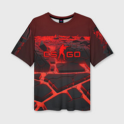 Женская футболка оверсайз CS GO red neon texture