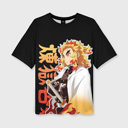 Женская футболка оверсайз Кёджуро ренгоку - иероглифы