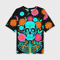 Женская футболка оверсайз Неоновый скелет в цветах