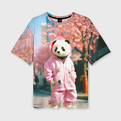 Футболка оверсайз женская Милая панда в пуховике, цвет: 3D-принт