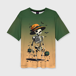 Женская футболка оверсайз Funny skeleton - halloween - neural network