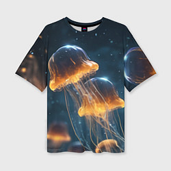 Женская футболка оверсайз Люминисцентные медузы