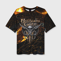 Женская футболка оверсайз Baldurs Gate 3 logo gold and black