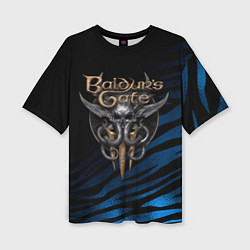 Женская футболка оверсайз Baldurs Gate 3 logo blue geometry
