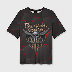 Женская футболка оверсайз Baldurs Gate 3 logo red black geometry