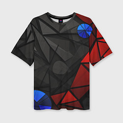 Женская футболка оверсайз Black blue red elements