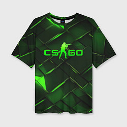 Женская футболка оверсайз CSGO green abstract elements