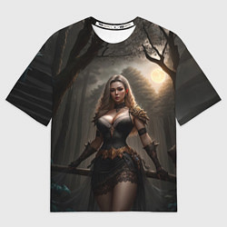 Женская футболка оверсайз Девушка с аппетитными формами в ночном лесу