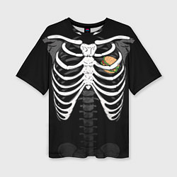 Женская футболка оверсайз Скелет: ребра и бургер