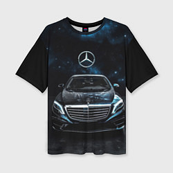 Женская футболка оверсайз Mercedes Benz space background