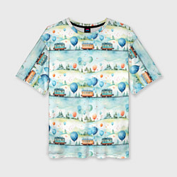 Футболка оверсайз женская Трамвайчики и воздушные шары - авральный паттерн, цвет: 3D-принт